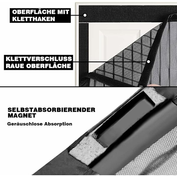 Fiberglas magnetisk flugskärm, 80x210cm, magnetisk flugskärm, dörr med sidoförvaringsremsor, automatisk avstängning ingen borrning, för balkong uteplatsdörr