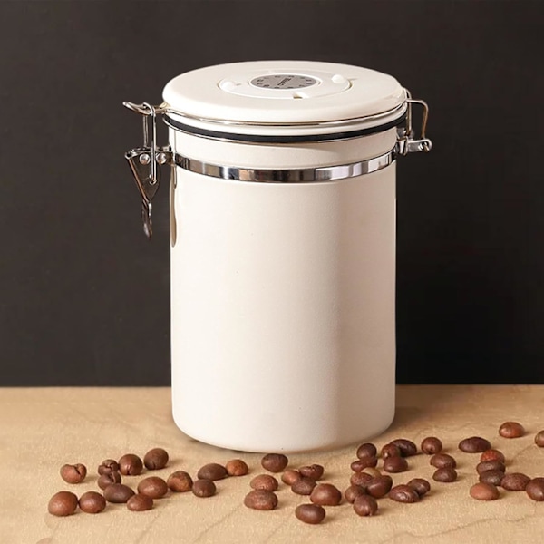 Rostfri kaffebönbehållare med lufttät behållare i rostfritt stål med 30 ml sked datumspårning kaffeburk för förvaring 1,8 l