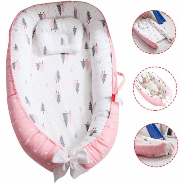 Baby Lounger Pod Bomull Andas Avtagbar Sovvagga Bärbar Nyfödd Kudde Säng Krona Grå