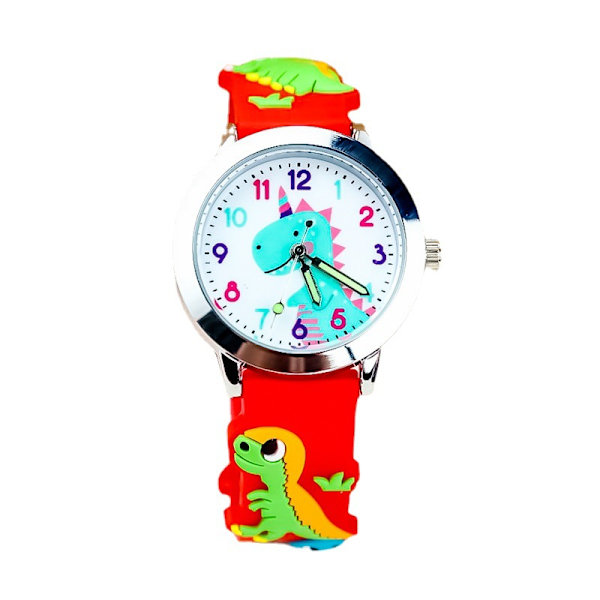 3D silikon dinosaurie watch Fashionabla pojkar och flickor Söta tecknade djur Quartz Electronic Red