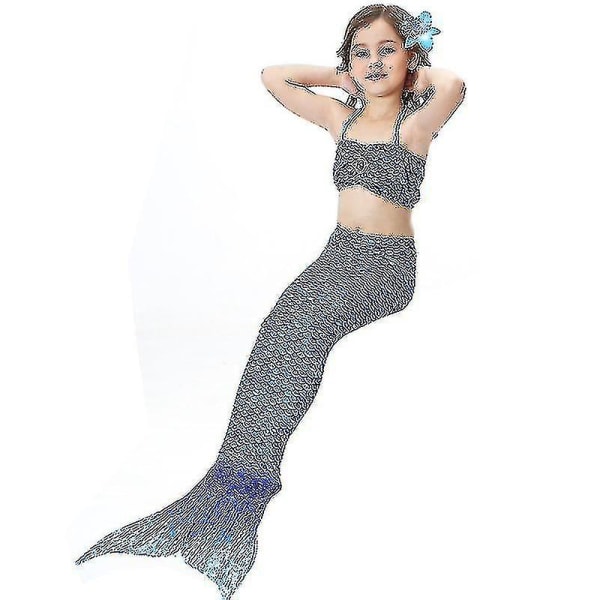 Barn Flickor Mermaid Tail Bikini Set Badkläder Baddräkt Badkläder Hög kvalitet Mörkblå 120