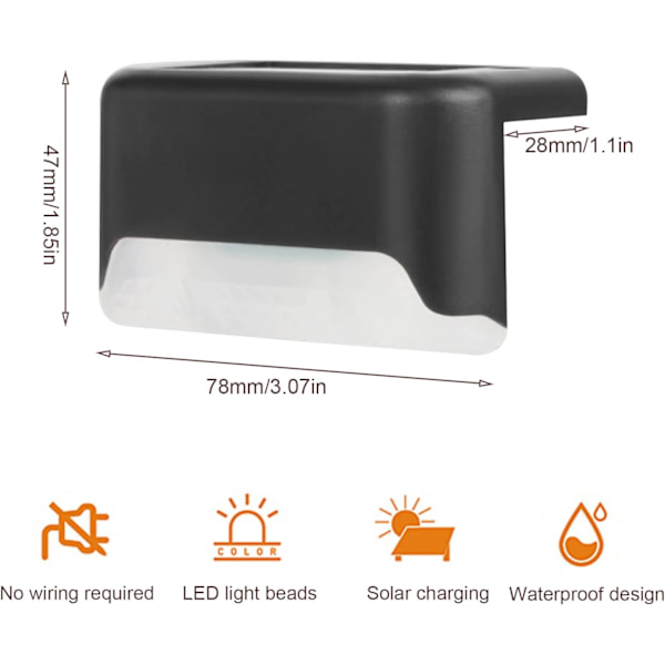 4-pack Vattentäta LED-solcellslampor för utomhusbruk, trappor, staket, trädgård, uteplats och uppfart (varmvit)