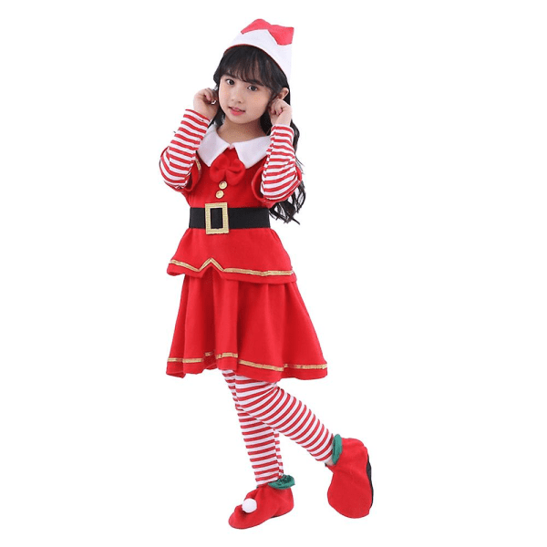 Jul Barn Elf Cosplay Kostym Pojkar Flickor Xmas Party Fancy Dress Up Outfit 7-8 år Flickor