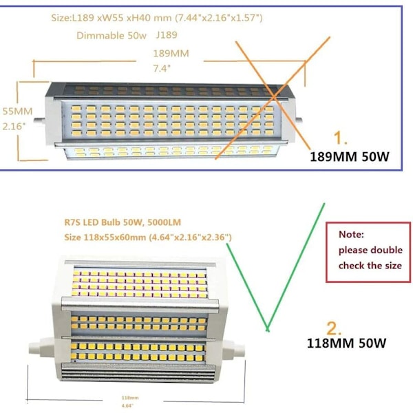 R7S LED-lampa 50W Varmvitt Dimbar 3000k Dubbeländad J118 J-typ 118MM LED-strålkastare 5000LM 500W Ekvivalent Halogen Gatubelysning 200 Grader