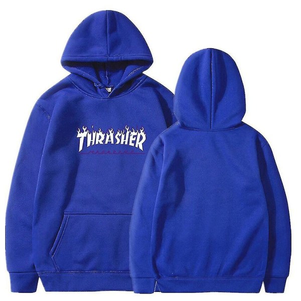 Unisex Thrasher Hoodie Printed Sweatshirt Huva med dragsko med ficka Svart S