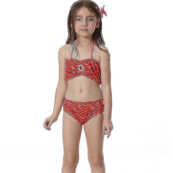 Barn Flickor Mermaid Tail Bikiniset Set Badkläder Baddräkt_y Röd 4-5 år