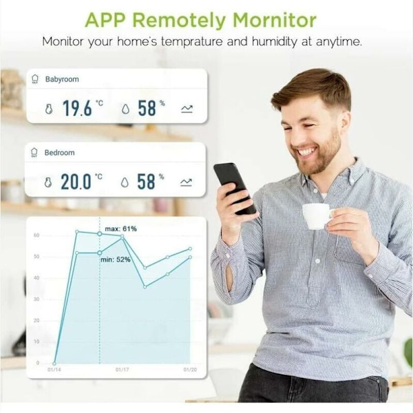 Tuya väderstation med 3 utomhussensorer Termometer Hygrometer Väderstation Kompatibel med Smart Life APP, för vin, cigarr, vardagsrum, hem