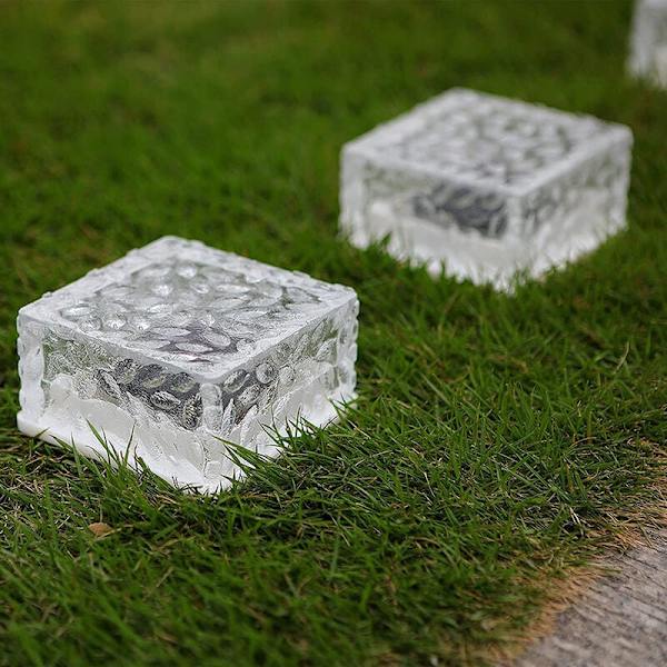 6-pack solcellslampor i glas - Kallt vitt ljus - På/av-ljus sensor - Vattentät - Markstrålkastare för utomhusbruk, trädgård, gångväg, 7x7x5cm