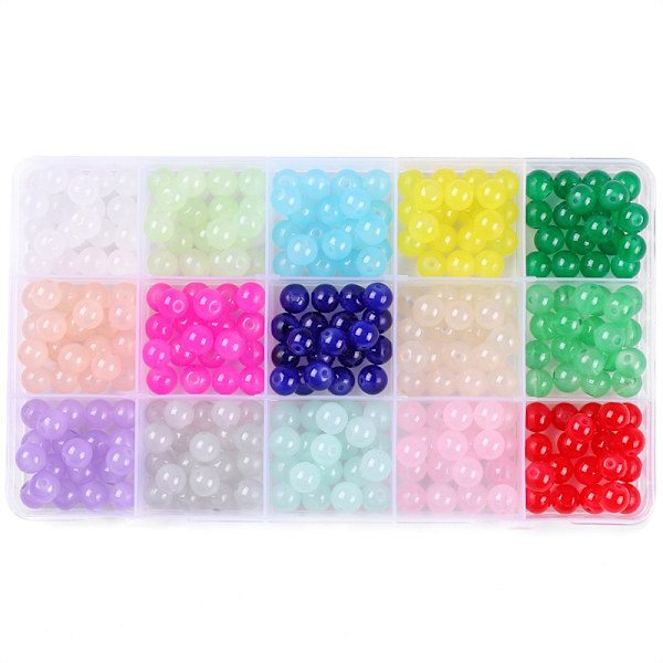 15 Grid Solid Color Ball Beads Set Glaskristallpärlor för smyckestillverkning, armbandstillverkning och gör-det-själv hantverk