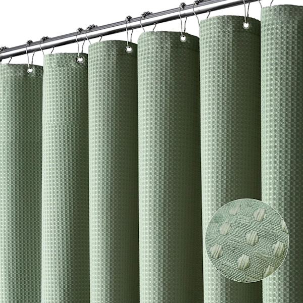 Waffle Textured Heavy Duty Tjockt tyg duschdraperi Badrum, lyxigt viktat polyestertyg Duschdraperiset med plastkrokar, grönt