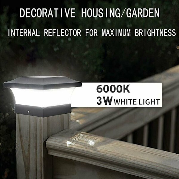 Pack Solar Post Lights Outdoor för staket däck lampor, hög ljusstyrka 6000K vita LED solcellslampor för 4x4, 5x5 eller 6x6 stolpar