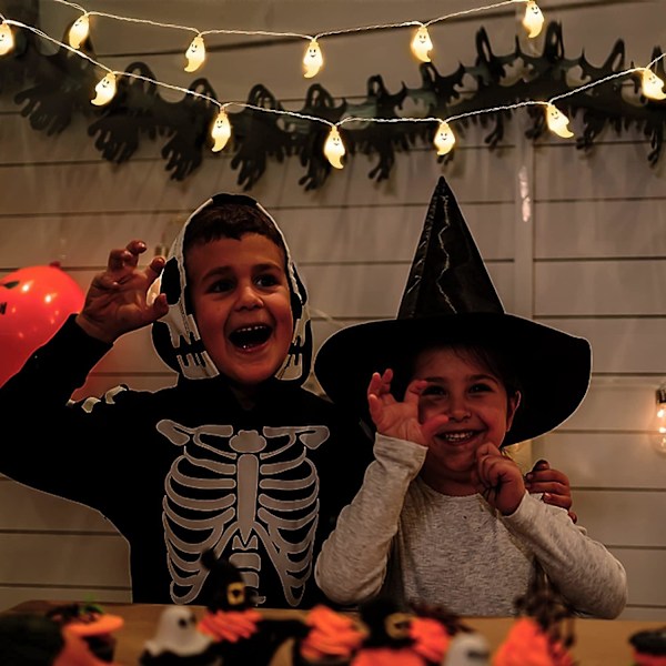 40 LED Halloween Spöke Ljusslinga, Fjärrkontroll Batteridriven Söta Halloween Ljus Inomhus/Utomhus Veranda Halloween Dekorationer (Varm Vit)