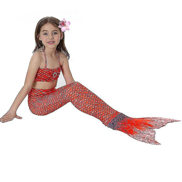 Barn Flickor Mermaid Tail Bikiniset Set Badkläder Baddräkt_y Röd 4-5 år