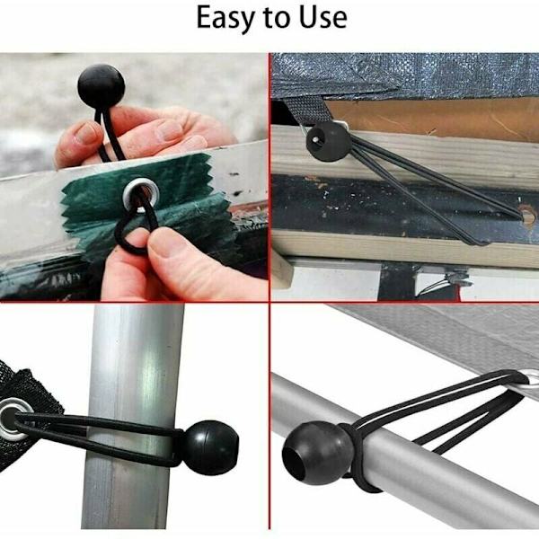 30-delad stretchbår, presenningbår 140 mm, sladdförlängningsband för camping, tält, gardiner - svart