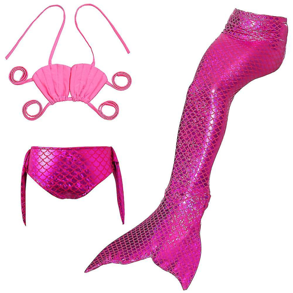 3 st Barn Flickor Bikini Halter Neck Tops Brief Set Mermaid Tail Baddräkt Badkläder Rose Red 6-7 år