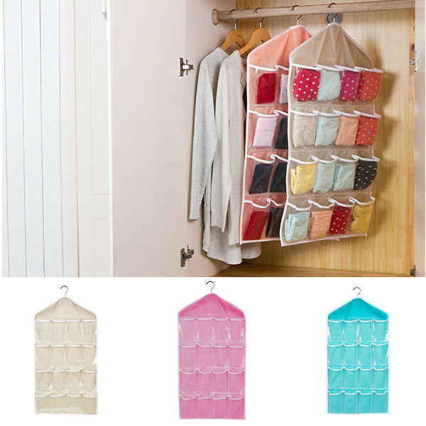 16 Lattice Strumpor Underkläder Förvaringsställ Snyggt Förvaringsskåp Dörrram Blå + Rosa + Beige Totalt 3 delar null ingen