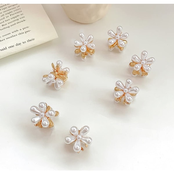 10 stycken små mini pärlkloklämmor med blomdesign, söta konstgjorda smällklämmor för dekoration av hårtillbehör för flickor