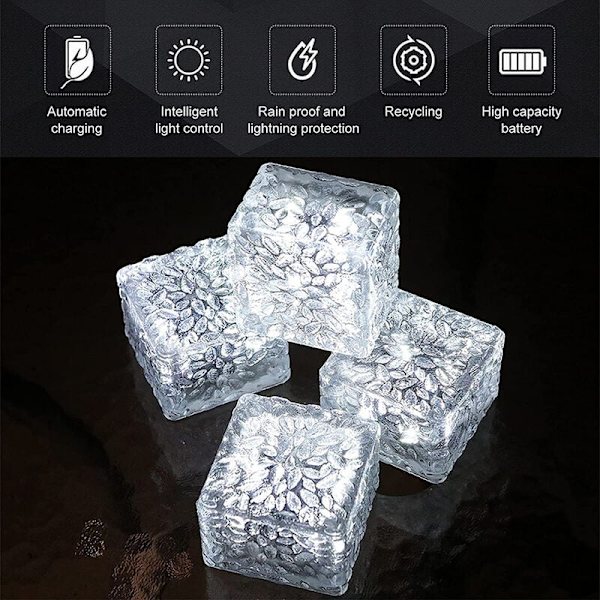 6-pack solcellslampor i glas - Kallt vitt ljus - På/av-ljus sensor - Vattentät - Markstrålkastare för utomhusbruk, trädgård, gångväg, 7x7x5cm