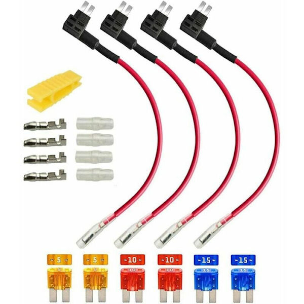 4 st 12V 24V Micro 2 säkringshållare, blad säkringshållare adapter, med 6 st 5A 10A 15A blad säkring och 1 st säkring avdragare