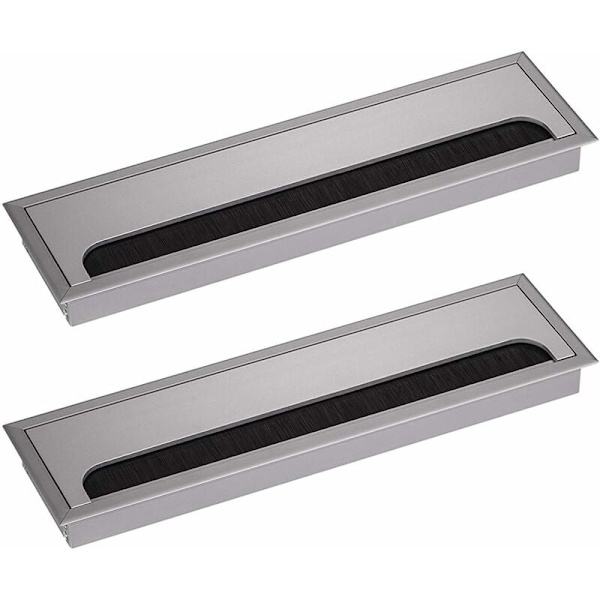 Rektangulärt skrivbords kabelgenomföring 80 x 280 mm Kabelgenomföring för kontorsbord Hemmöbler Fyrkantig Anodiserad silver Aluminium Kabel 2 stycken