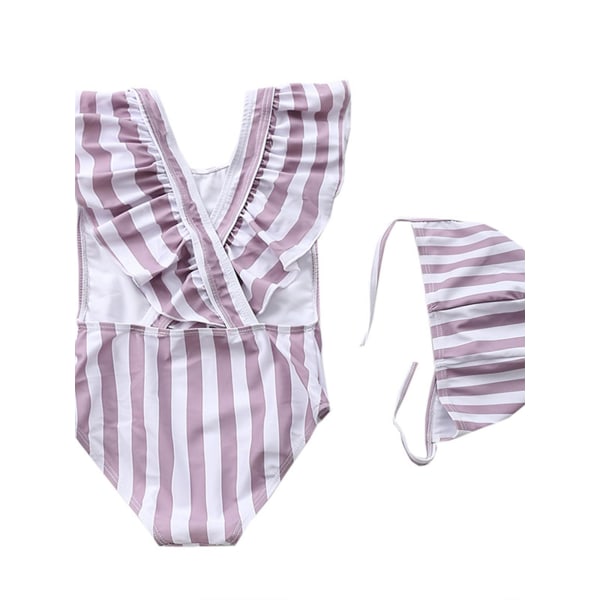 Toddler Flickor Söt One Piece Baddräkt Med Hatt Set Sommar Badkläder Baddräkt Beige 4-5 år
