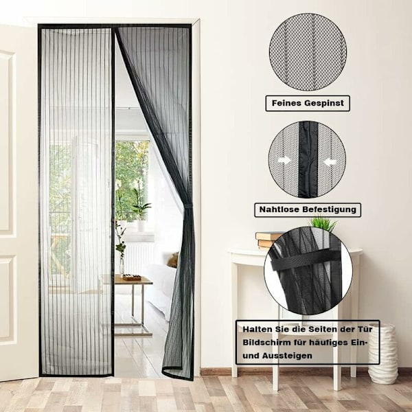 Fiberglas magnetisk flugskärm, 80x210cm, magnetisk flugskärm, dörr med sidoförvaringsremsor, automatisk avstängning ingen borrning, för balkong uteplatsdörr