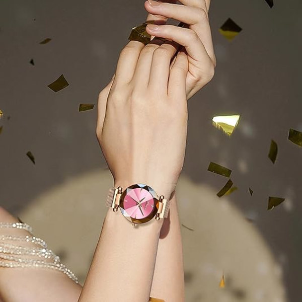 Lyx Damklocka Analog Quartz Watch Watch Watch Mesh Armband Vattentät Watch Pink