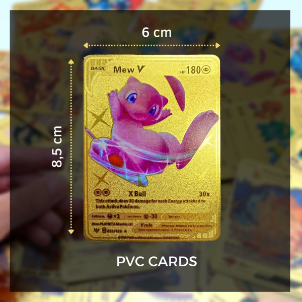 Vicyol S&D 55 PVC-samlarkort. Gyllene spelkort. Slumpmässigt innehåll: V, Vmax, Gx, Basic, Present för barn och vuxna. Spanska språket