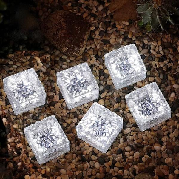 6-pack solcellslampor i glas - Kallt vitt ljus - På/av-ljus sensor - Vattentät - Markstrålkastare för utomhusbruk, trädgård, gångväg, 7x7x5cm