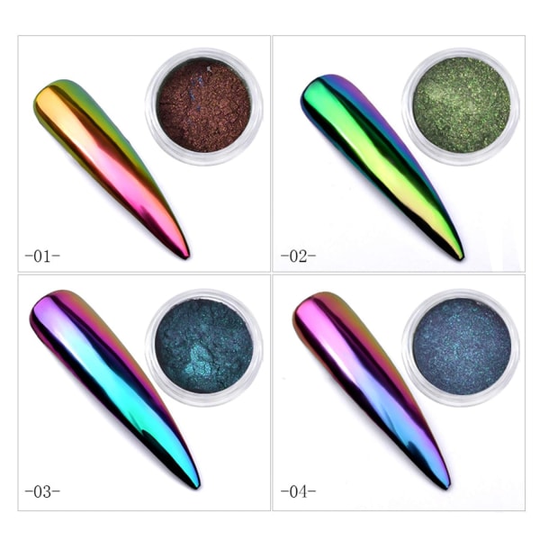 Chameleon Nail Powder - 6 färger Chrome Nail Powder, Nail Art Glitter, Uppgraderad Mirror Effect Fine Glitter, Pearl Pigment Pulver, Färg, Manikyr