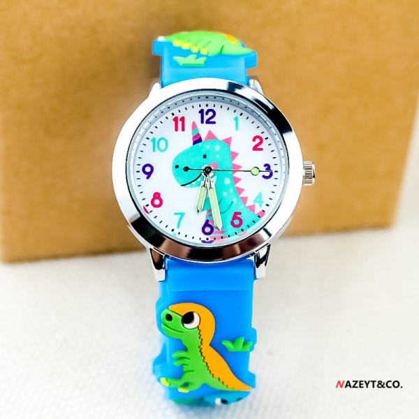 3D silikon dinosaurie watch Fashionabla pojkar och flickor Söta tecknade djur Quartz Electronic Blue