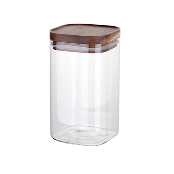 4 stapelbara glasburkar med trälock Transparent