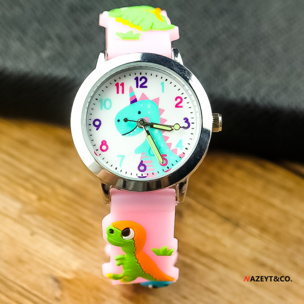 3D silikon dinosaurie watch Fashionabla pojkar och flickor Söta tecknade djur Quartz Electronic Pink