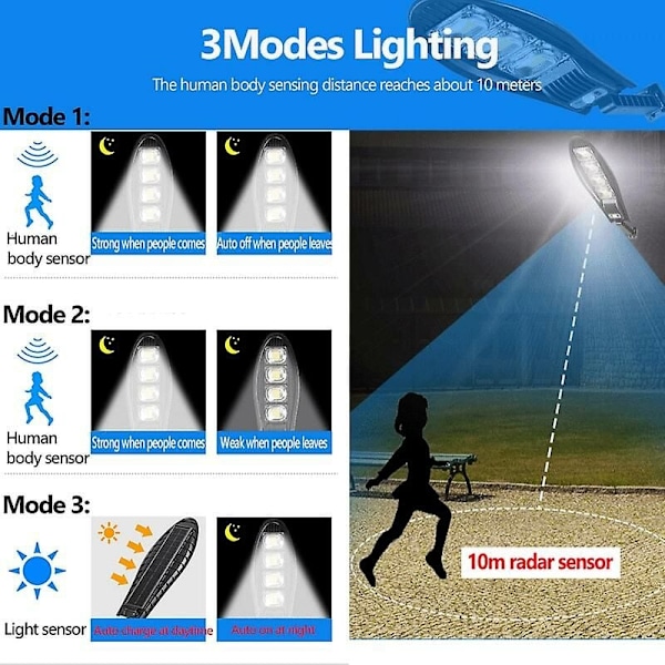 500w Uppgraderad 1500mah Solcells Gatubelysning Utomhus Vattentät Led för Trädgård Vägg Justerbar Vinkel Solcellslampa med Fjärrlägen-142 LED Solcellslampa
