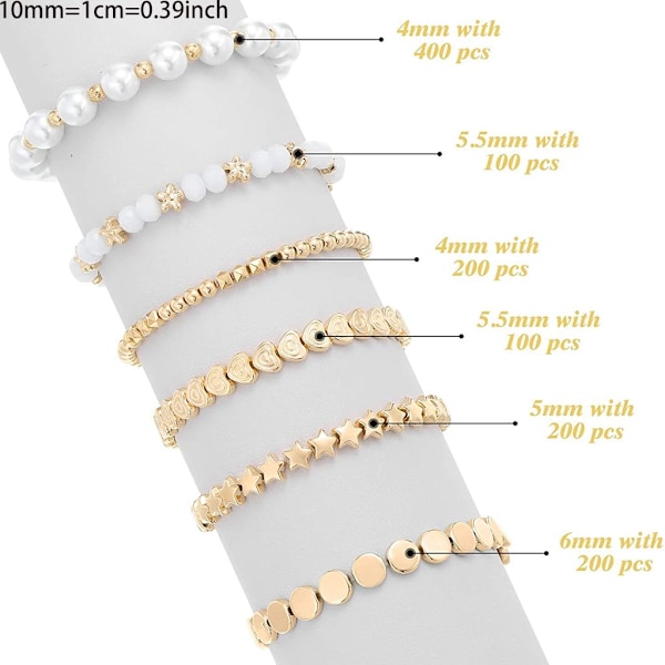 1200 stycken guld/vitpläterade distanspärlor - Lämpliga för DIY-smyckestillverkning, presenter till goda vänner