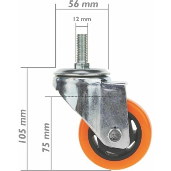 Industriella svängbara hjul i polyuretan utan broms 75 mm M12 4-pack