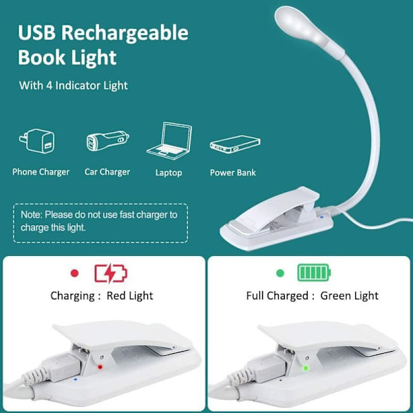 Uppladdningsbar LED-läslampa, 360° flexibel hals, 3 färgtemperaturer, 3 ljusstyrkor, pekbrytare, mininattlampa, läslampa, reselampa