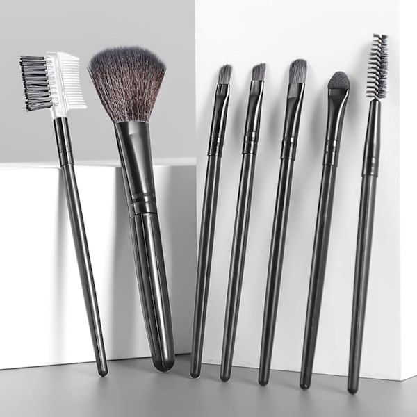 7-pack svart sminkborste set syntetiskt fiberhår