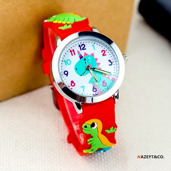3D silikon dinosaurie watch Fashionabla pojkar och flickor Söta tecknade djur Quartz Electronic Red