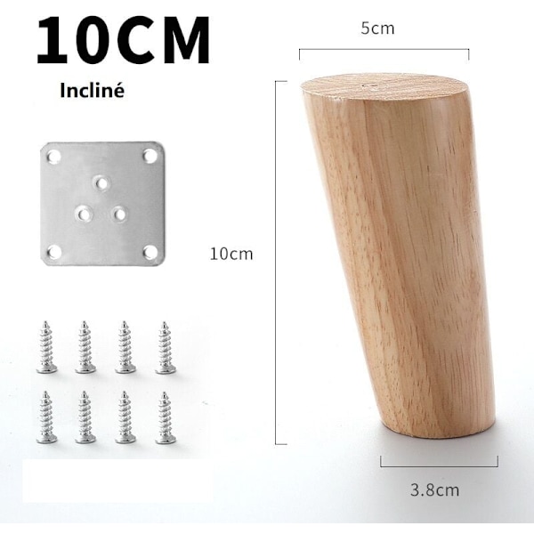 10cm Träbord Ben 4-pack Koniska Snedställda Massiva Trä Ben med Monteringsplattor och Skruvar för Soffa Säng Skåp Soffa Stol (Tilt)