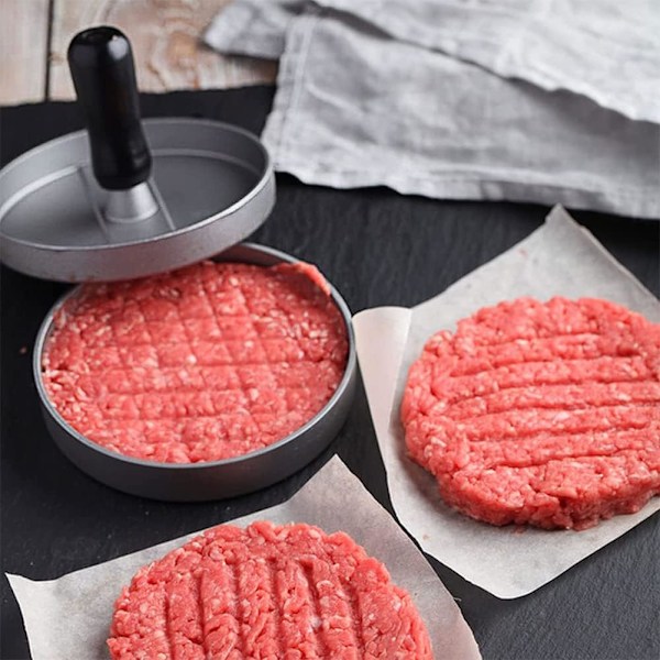 Burgerpress, Pattypress, Pattyform, Tillverkad av pressgjuten och pläterad aluminium med livsmedelssäkerhet och non-stick-material,