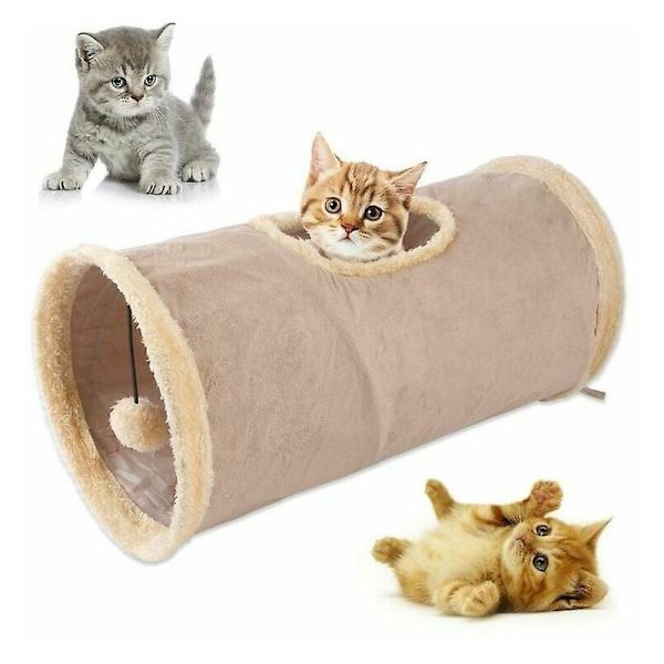 Hopfällbar kattunnel, katt lektunnel, hållbar mocka lektunnel med boll Khaki