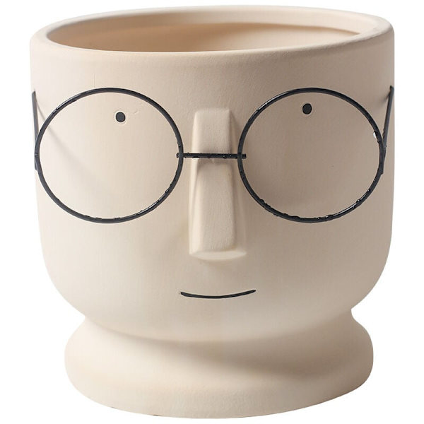 Glasögon Ansikte Kaktus Växtkrukor För Hemmakontor Bröllop Planter Planter Cement Blomkrukor, Liten Keramisk Sukkulent Kruka-Vit Grå 17x17x16.5cm