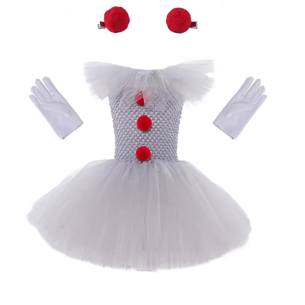 Barn Flickor Clown Cosplay Party Tyll Princess Klänning Set Fancy Dress Up Performance Kostym 9-10 år