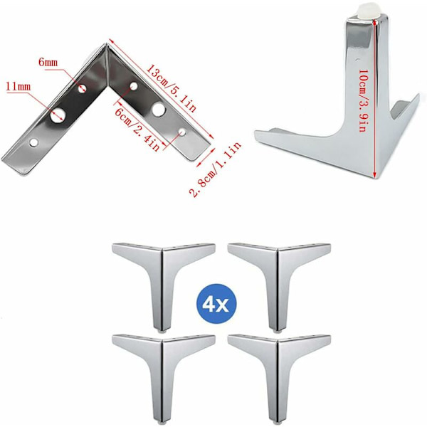 Metalliska utbytbara möbelben Stativ Möbelben TV Säng Soffa Ben Möbelbas Soffa Bordsben 4 st (Silver,10cm)