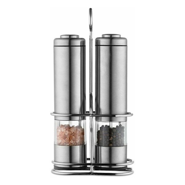 Batteridriven salt- och pepparkvarnset - Kök i rostfritt stål Salt- och pepparkvarnar - med stativ (batterier ingår ej)