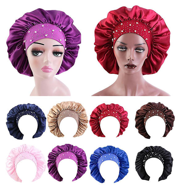 Damsatin för extra stor cap Shiny for Rhinestone Night Cap för svart ingen