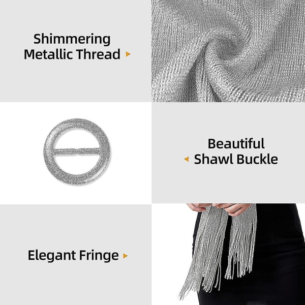 Kvinnor Glittrande Sjalar Och Wraps Silver Sjal Metallic Olaof Scarf För Brud Brudtärna Bröllopskväll Formell Bal Silver