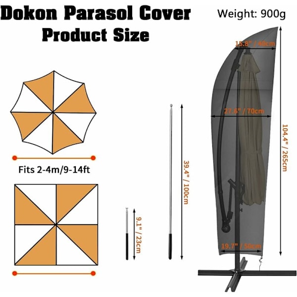 Offset Parasolskydd med Ventilationsgaller, Vattentät, Vindtät, Anti-UV, Robust 210D Oxfordtyg med Teleskopstång (265x40/70/50cm)