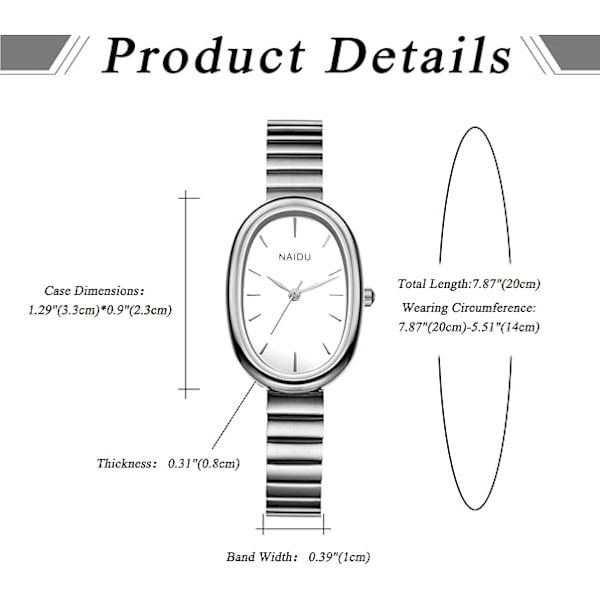 Kvinnors ultratunna ovala klockor: Rostfritt stål smal rem liten urtavla dam elegant klänning armbandsklockor (Silver rem silver infattning) Silver Strap Silver Bezel